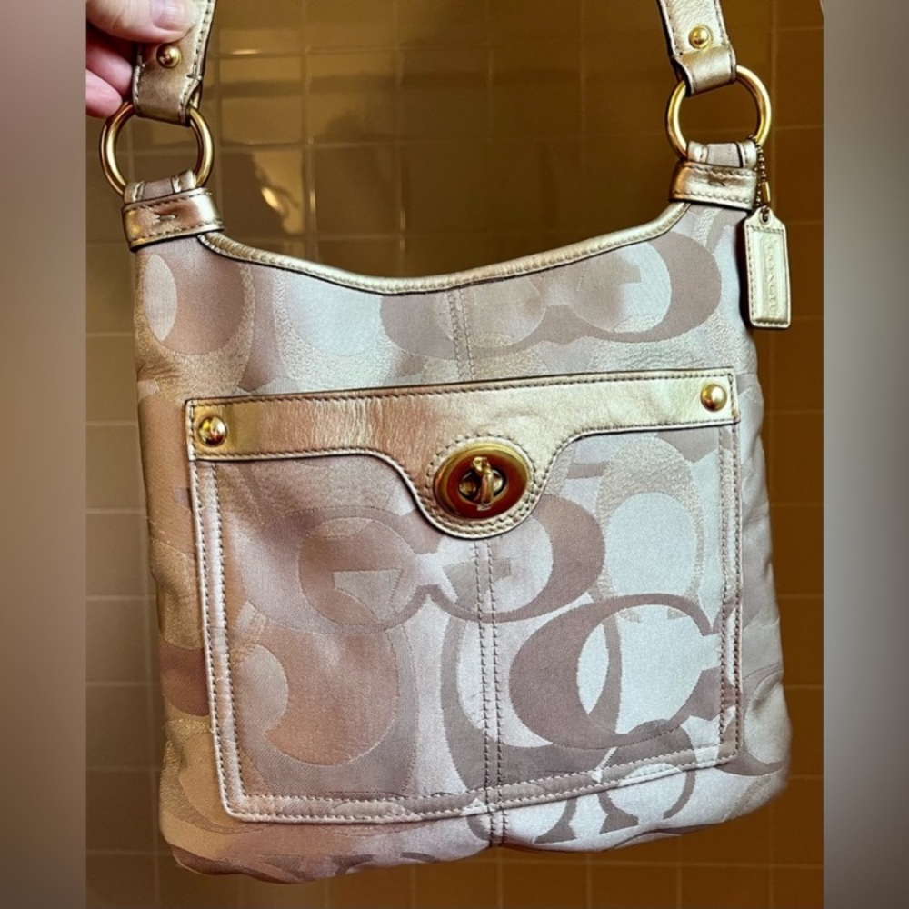 Coach Signature Tan/Metallic Gold Crossbody #M1176-F18478 EXCELLENT CONDITION